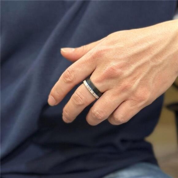 Men's Wedding Band Rings - Black Blue Deer Antler Design - Wedding Rings - Picture 4 of 7